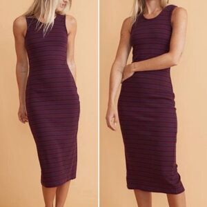 Marine Layer Lexi Rib Daytime Midi Tank Dress Cabernet Navy Stripe Size Large
